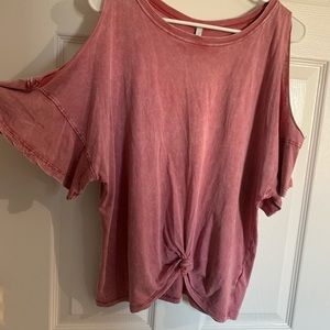 Washed pink cold shoulder with tie front